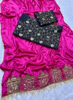 Satin Silk Rani Traditional Wear Embroidery Work Saree